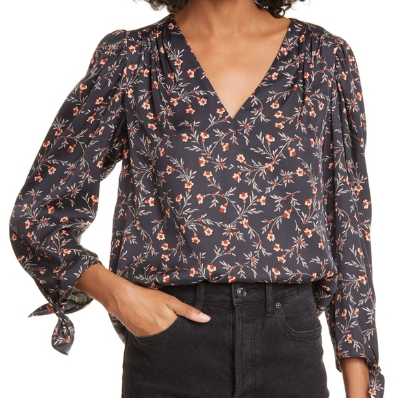 Women’s Rebecca Taylor Lia Floral Silk Top Black Size 2 - Picture 1 of 7